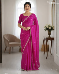 Pink Party Wear Pure Georgette Embellished Saree