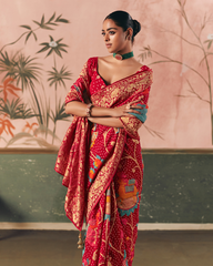 Red Pure Khadi Georgette Saree