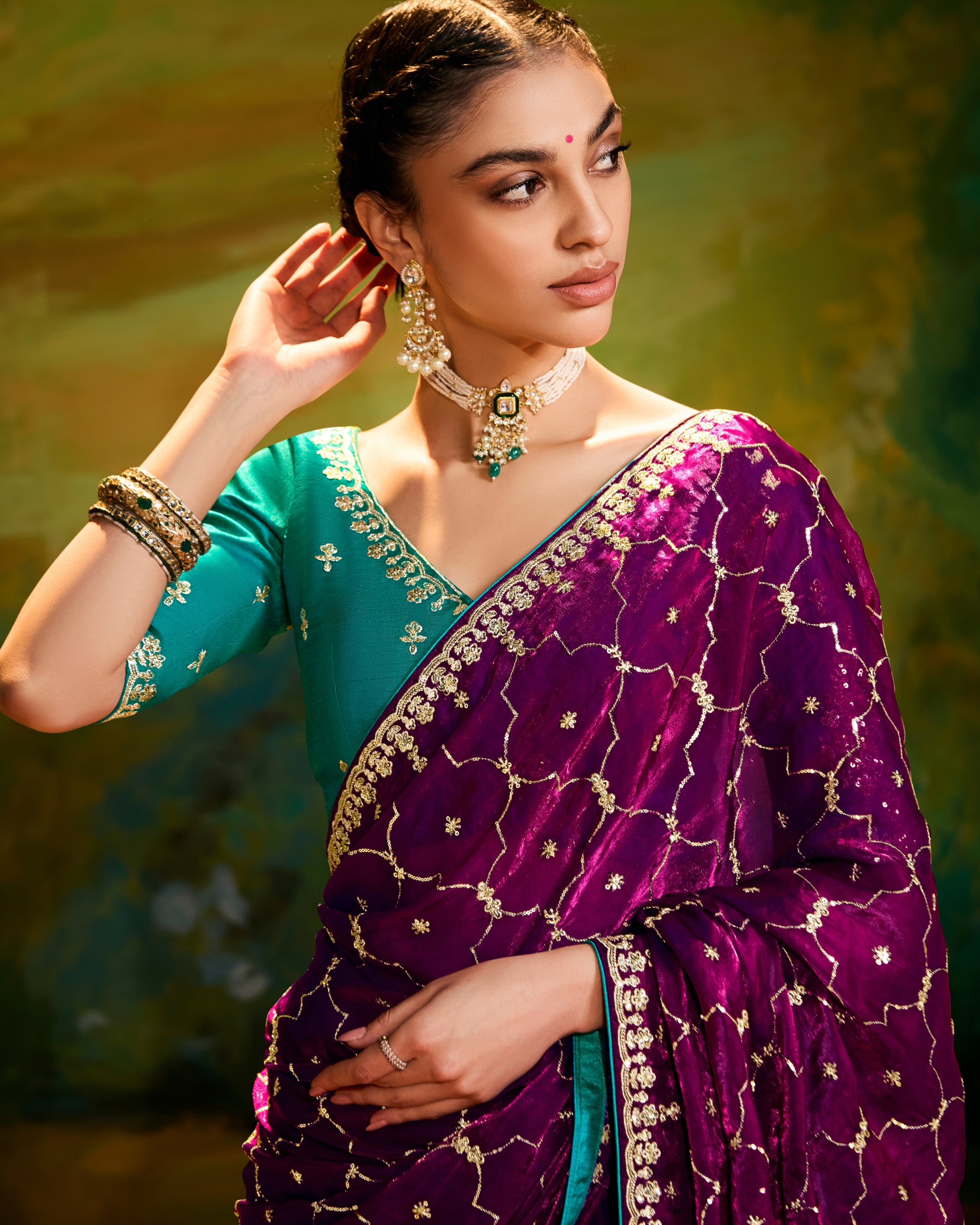 Designer Purple Dola Silk Saree