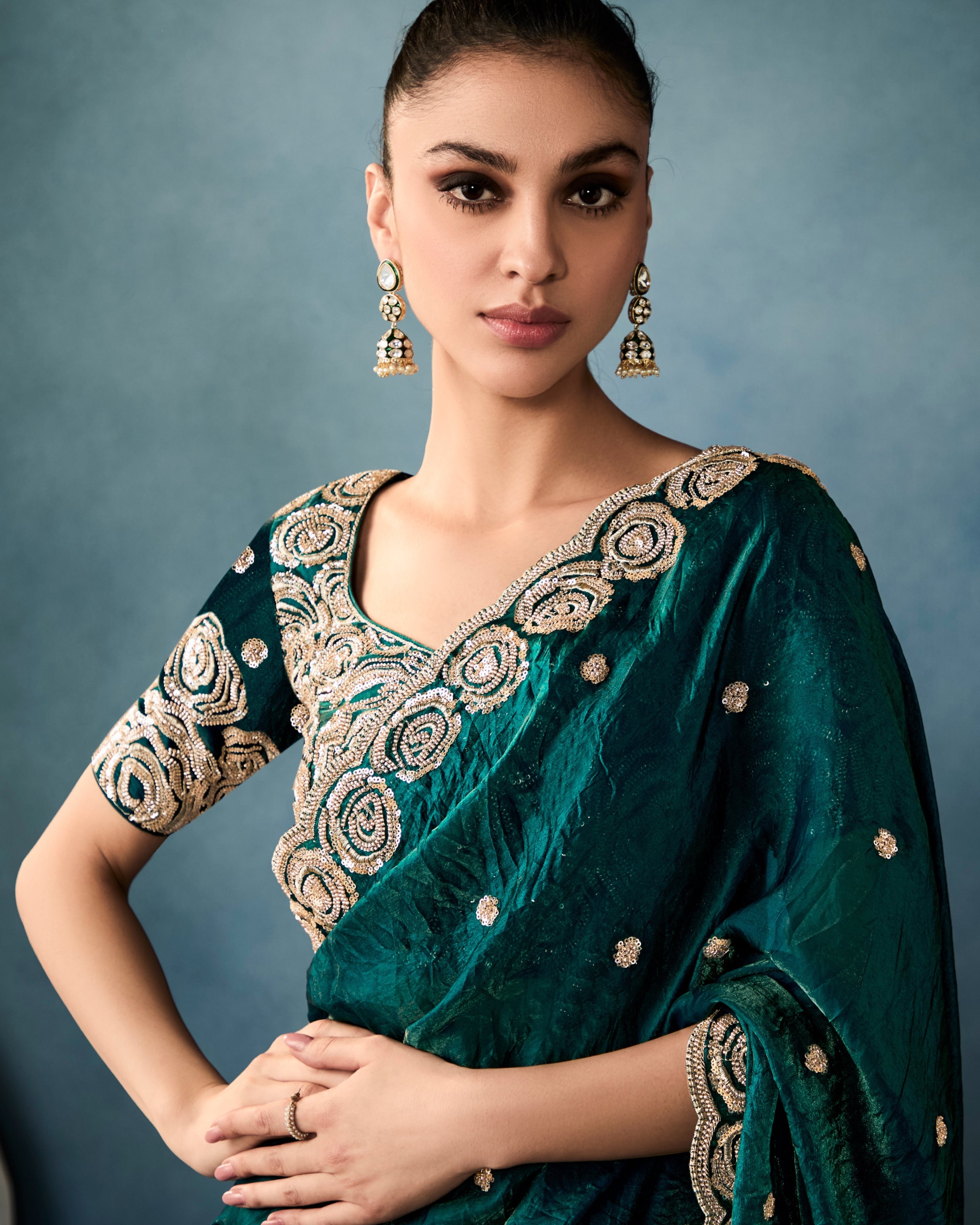 Green Ho & Tissue Designer Saree