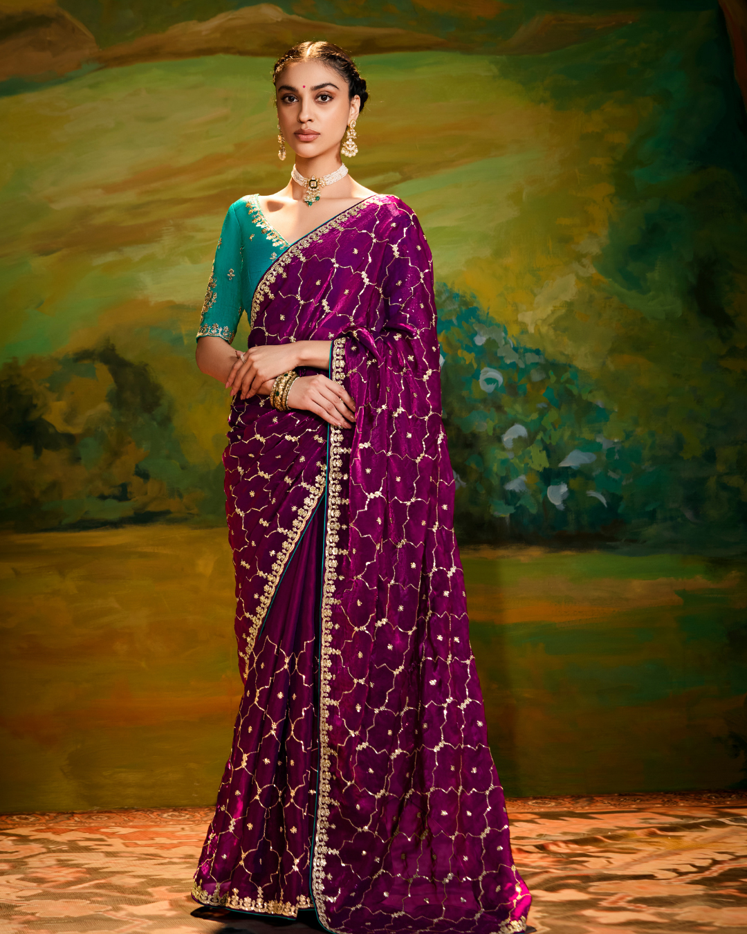 Designer Purple Dola Silk Saree