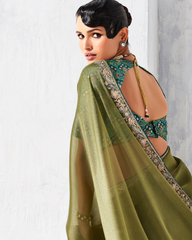 Green Glass Tissue Organza Designer Saree