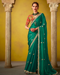 Green Glass Tissue Designer Saree