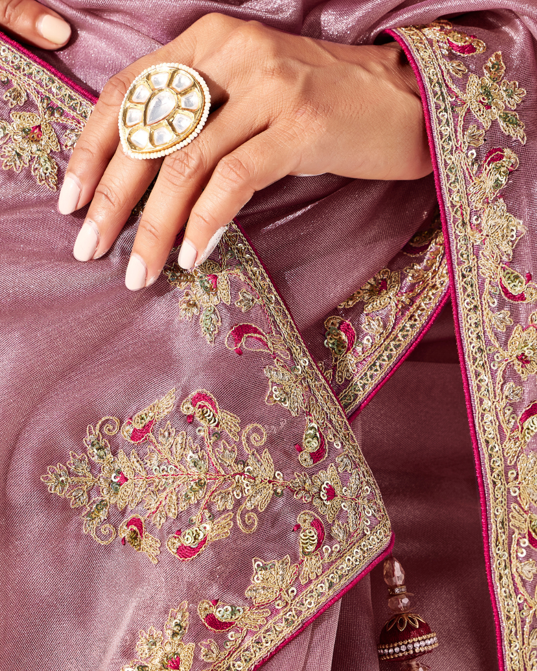 Lavender Glass Tissue Organza Designer Saree