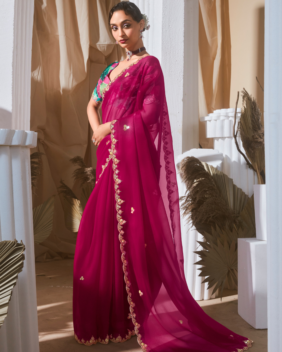 Pink Georgette Designer Saree