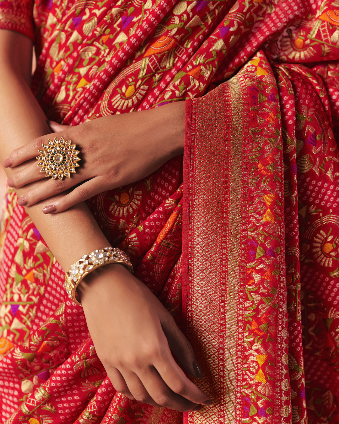 Red Pure Khaddi Georgette Saree