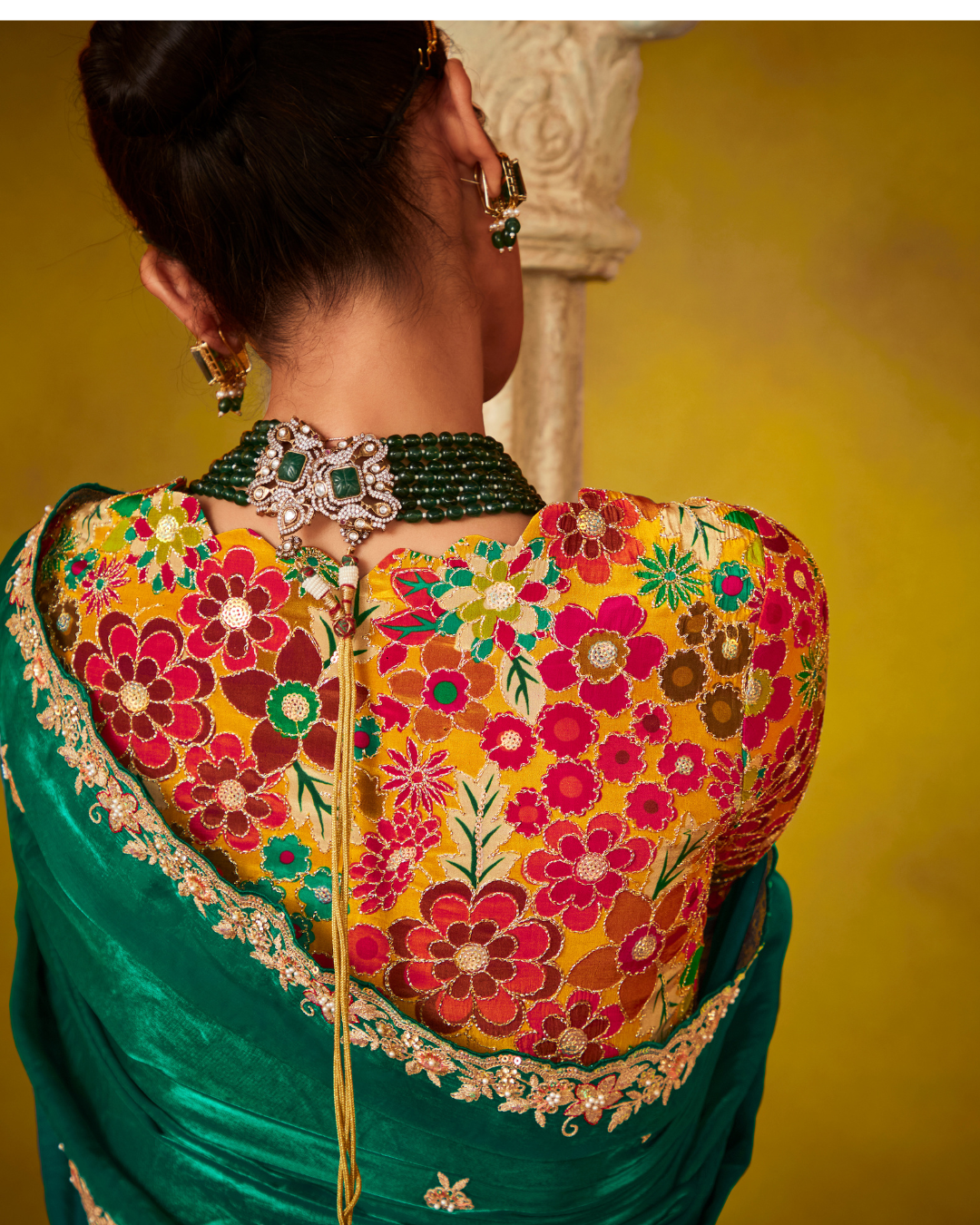 Green Glass Tissue Designer Saree