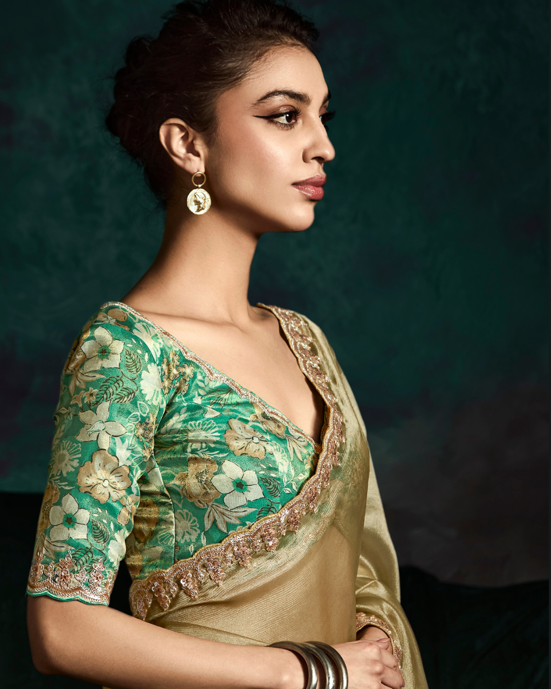 Designer Golden Sequin Work Saree