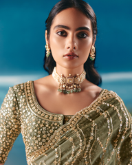 Green Satin Organza Designer Saree