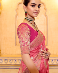 Pink Crepe Silk Designer Saree