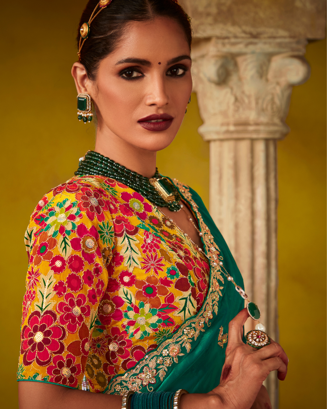 Green Glass Tissue Designer Saree