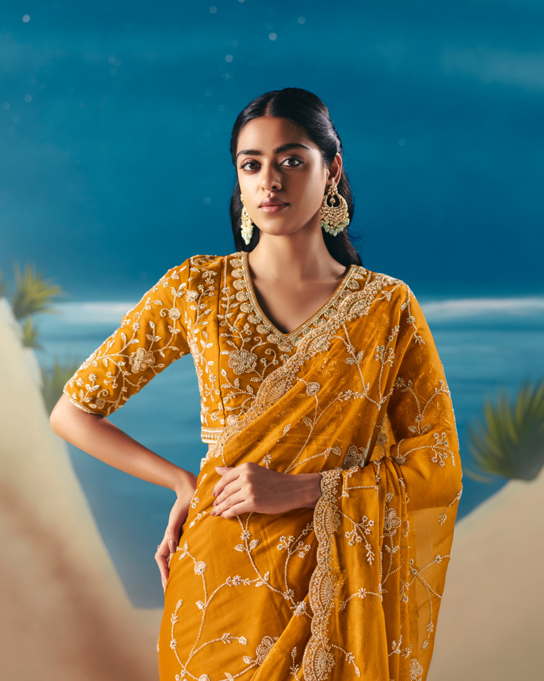 Yellow Satin Organza Designer Saree