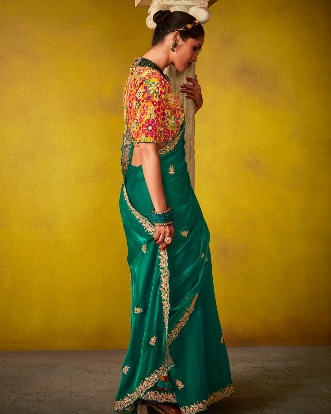 Green Glass Tissue Designer Saree