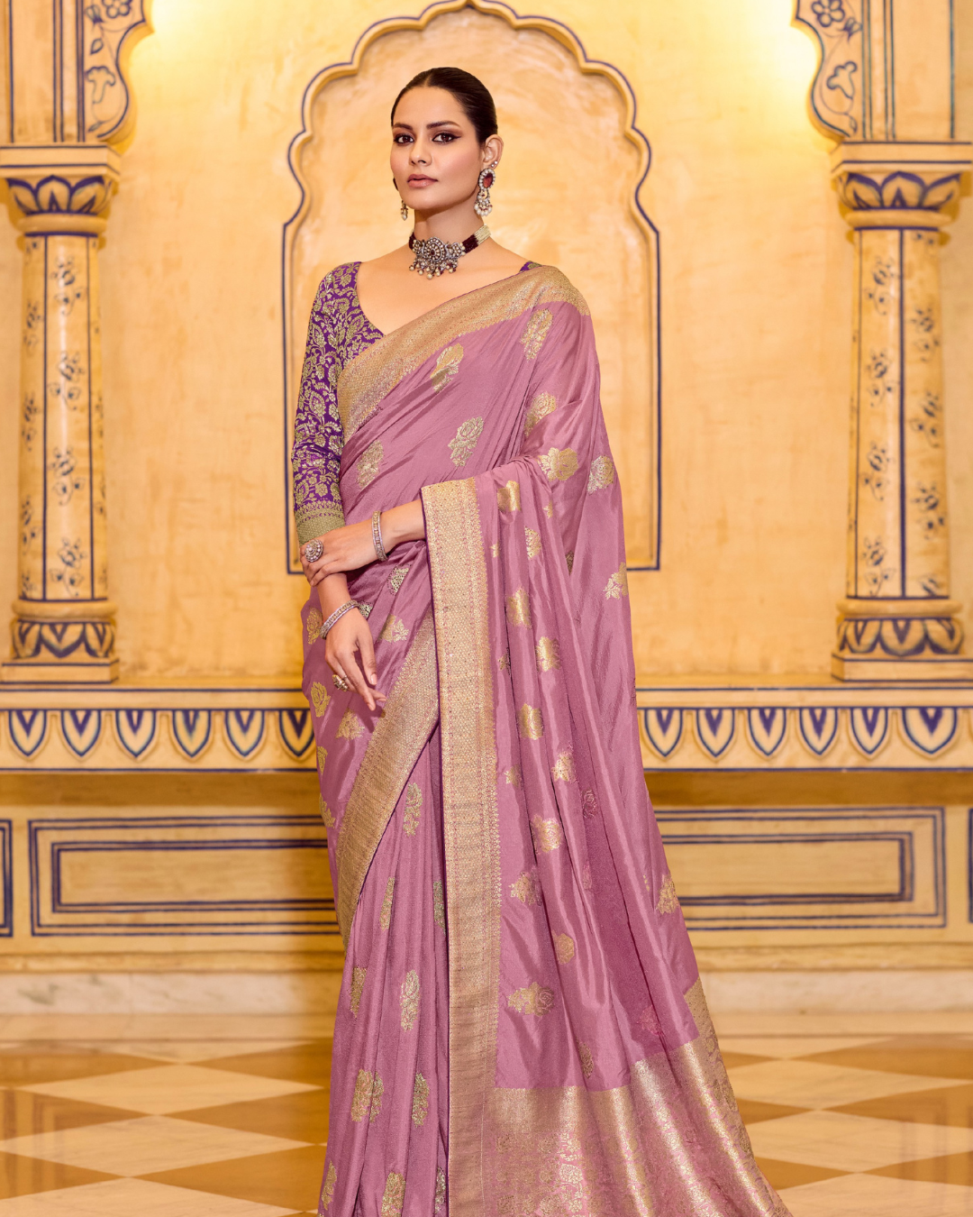 Lilac Crepe Silk Designer Saree