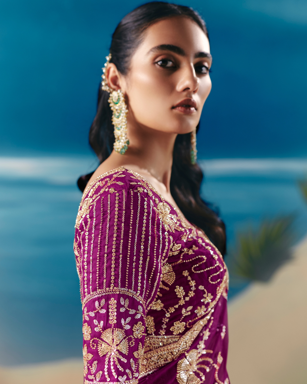 Purple Satin Organza Designer Saree