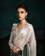 Designer Grey Sequin Work Saree