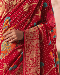 Red Pure Khadi Georgette Saree