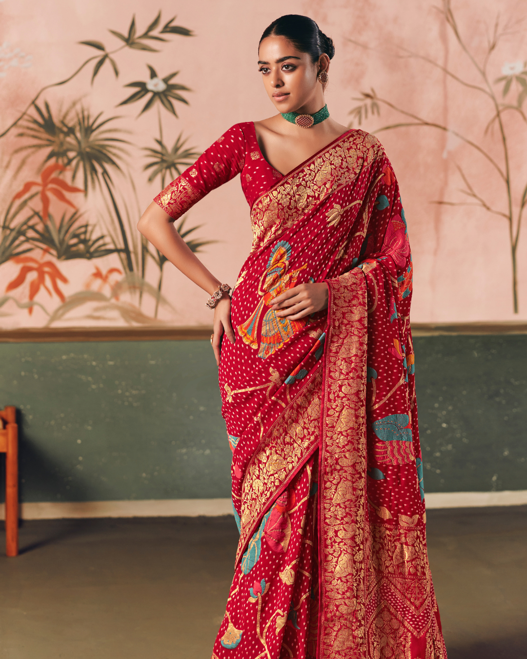 Red Pure Khadi Georgette Saree