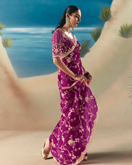 Purple Satin Organza Designer Saree