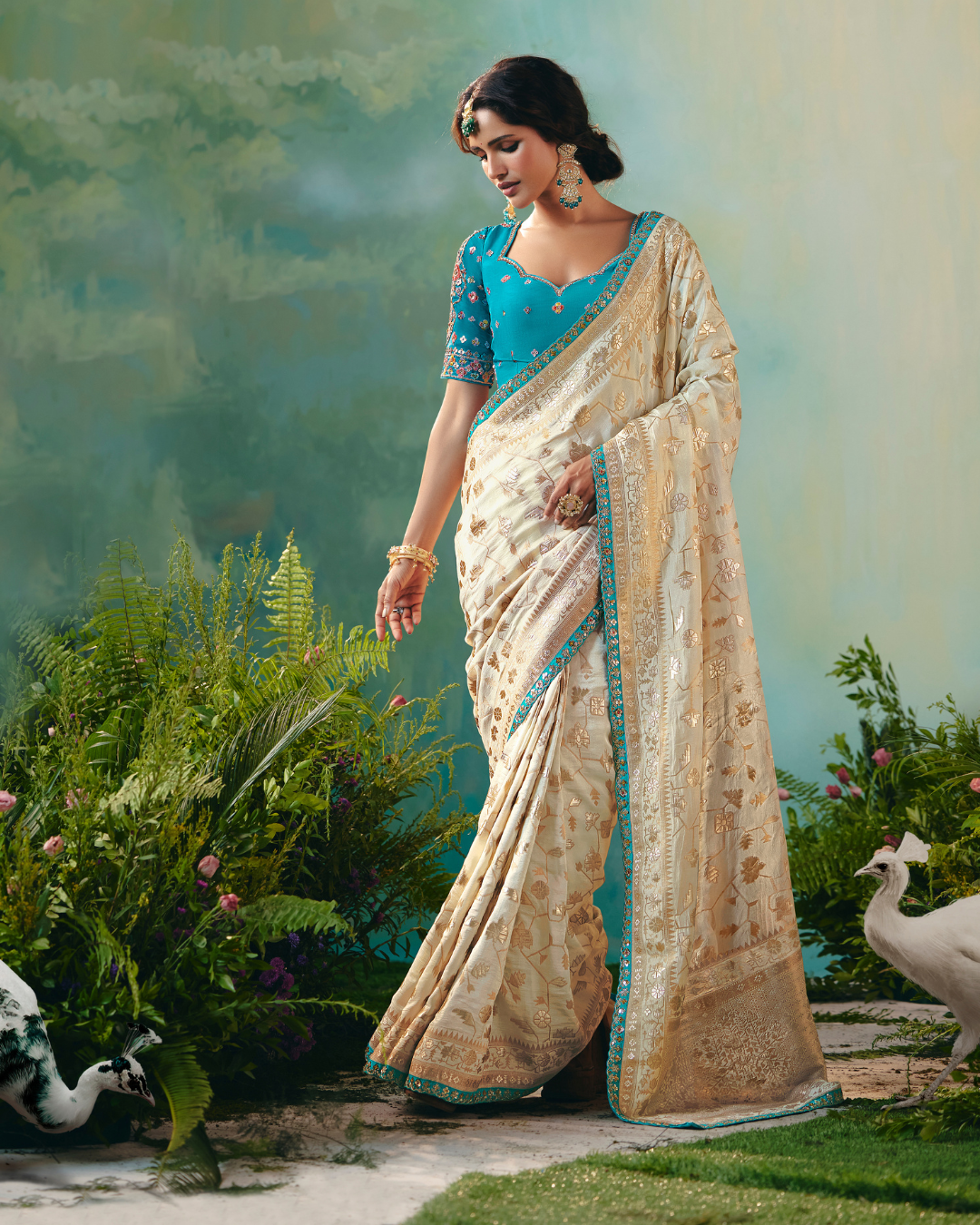 Ivory Premium Dola Viscose Silk Designer Saree