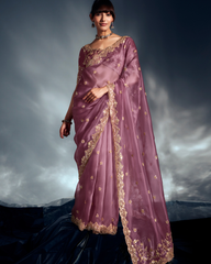 Lavender Pure Ho Tissue Organza Saree