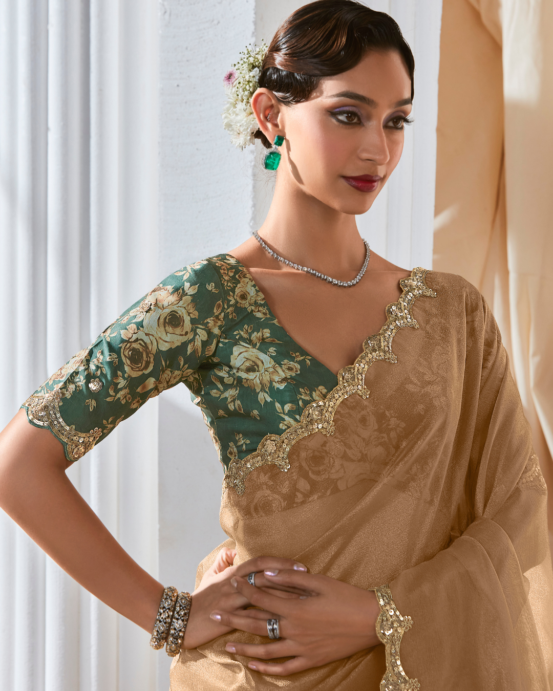 Golden Georgette Beautiful Saree