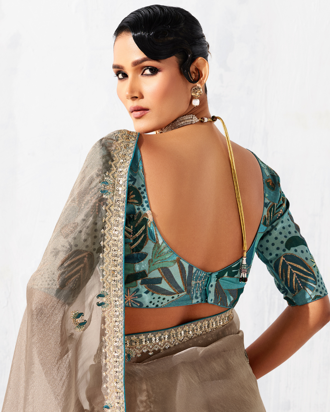Grey Glass Tissue Organza Party Wear Saree