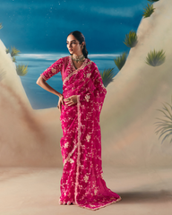 Pink Satin Organza Designer Saree