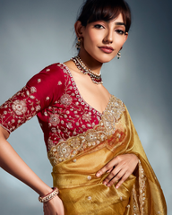 Yellow Pure Ho Tissue Organza Saree