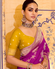 Purple Crepe Silk Designer Saree