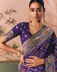 Blue Pure Khaddi Georgette Bandhani Saree