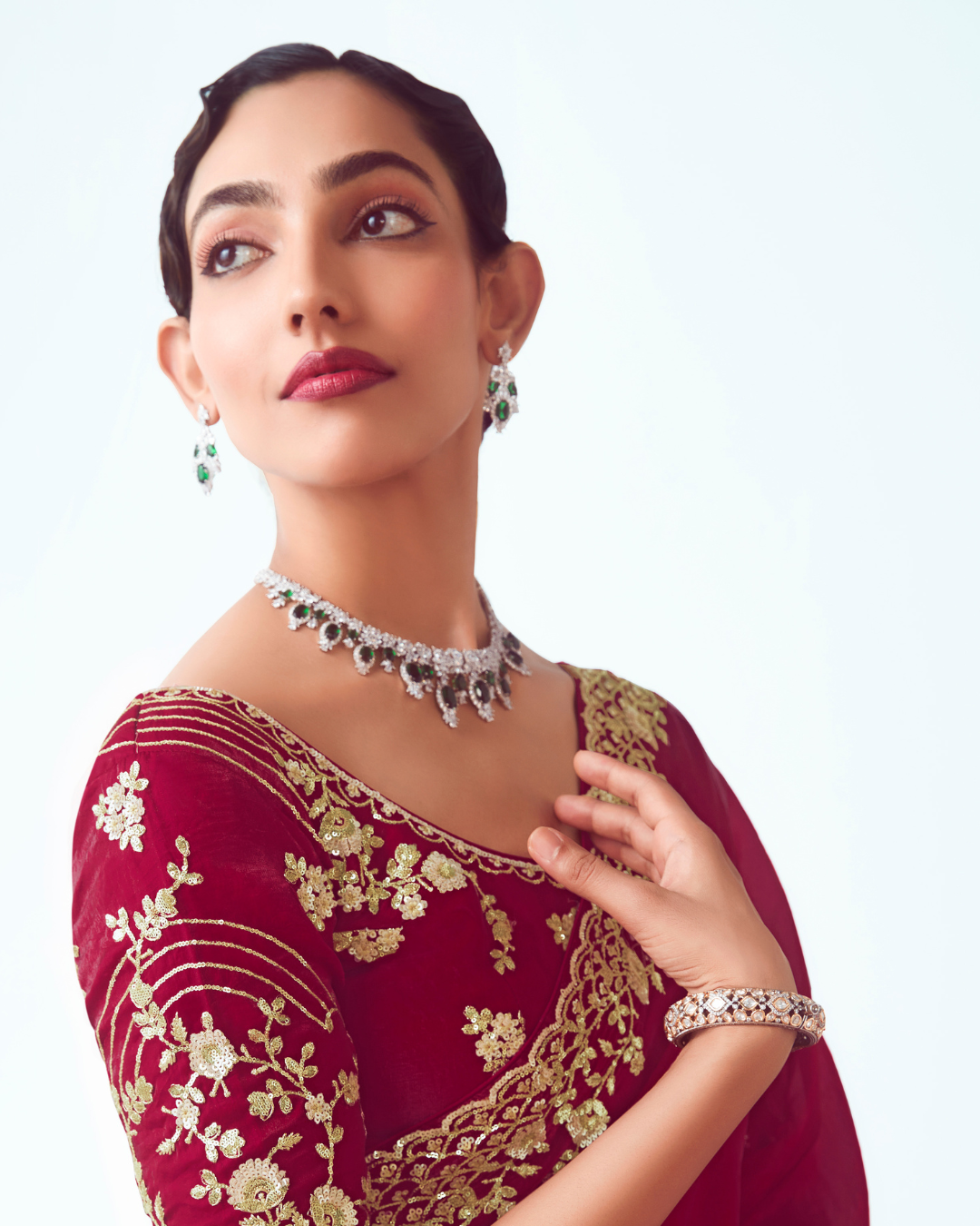 Red Handwork Embroidery Designer Saree