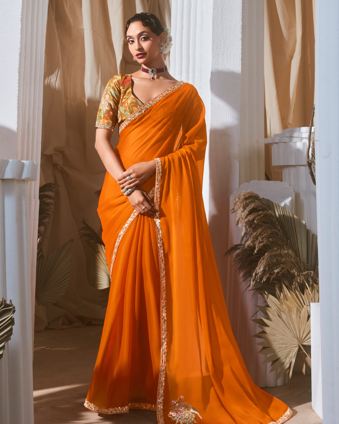 Orange Beautiful Georgette Saree