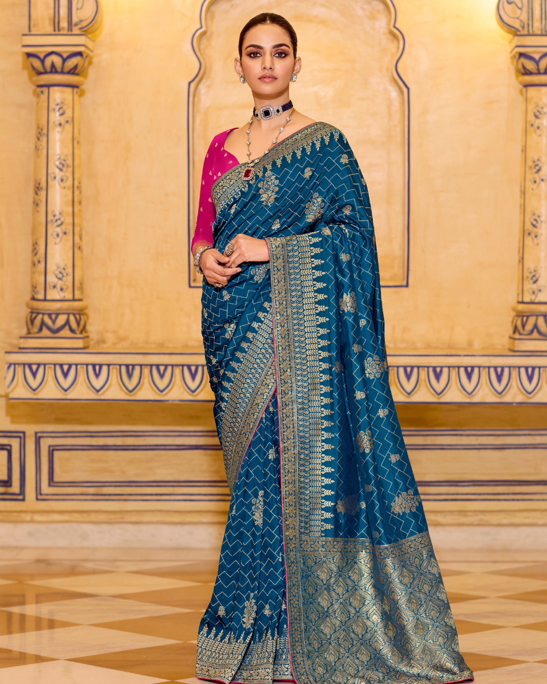 Blue Crepe Silk Beautiful Saree