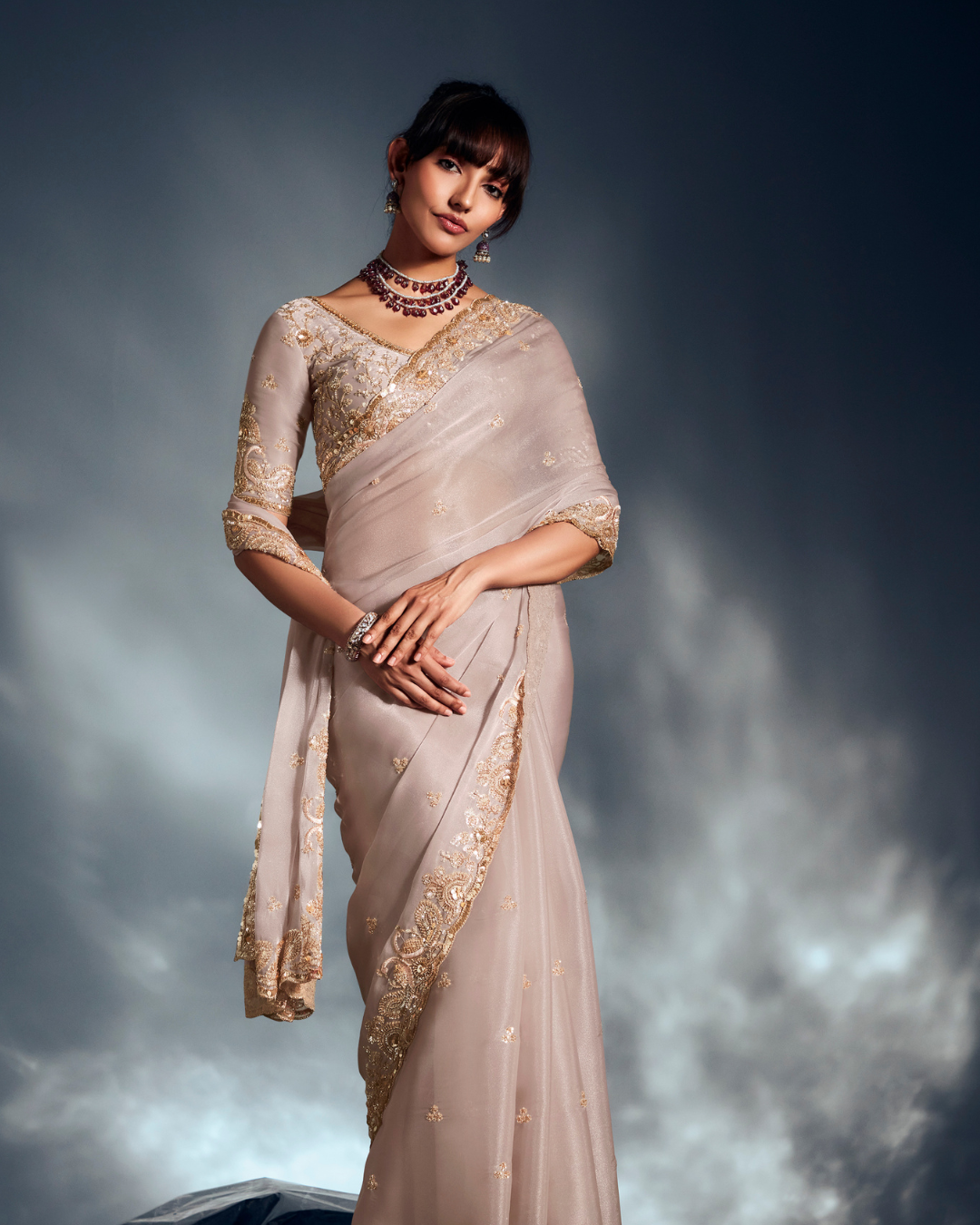 Off-White Pure Ho Tissue Organza Saree