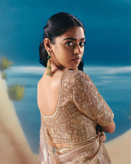 Beige Satin Organza Designer Saree