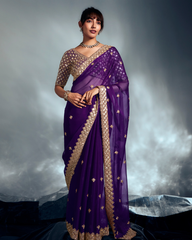 Blue Pure Ho Tissue Organza Saree