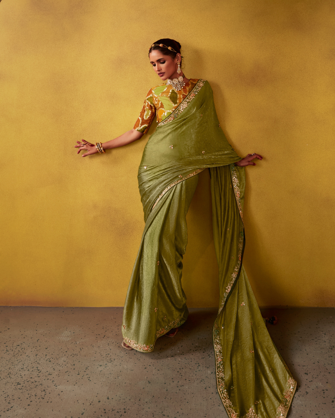 Green Glass Tissue Designer Saree