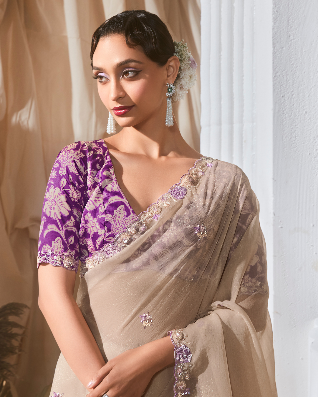 Golden Georgette Party Wear Saree