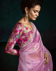 Lavender Sequin Work Party Wear Saree