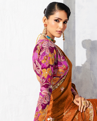 Brown Glass Tissue Organza  Party Wear Saree