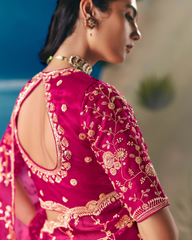 Pink Satin Organza Designer Saree