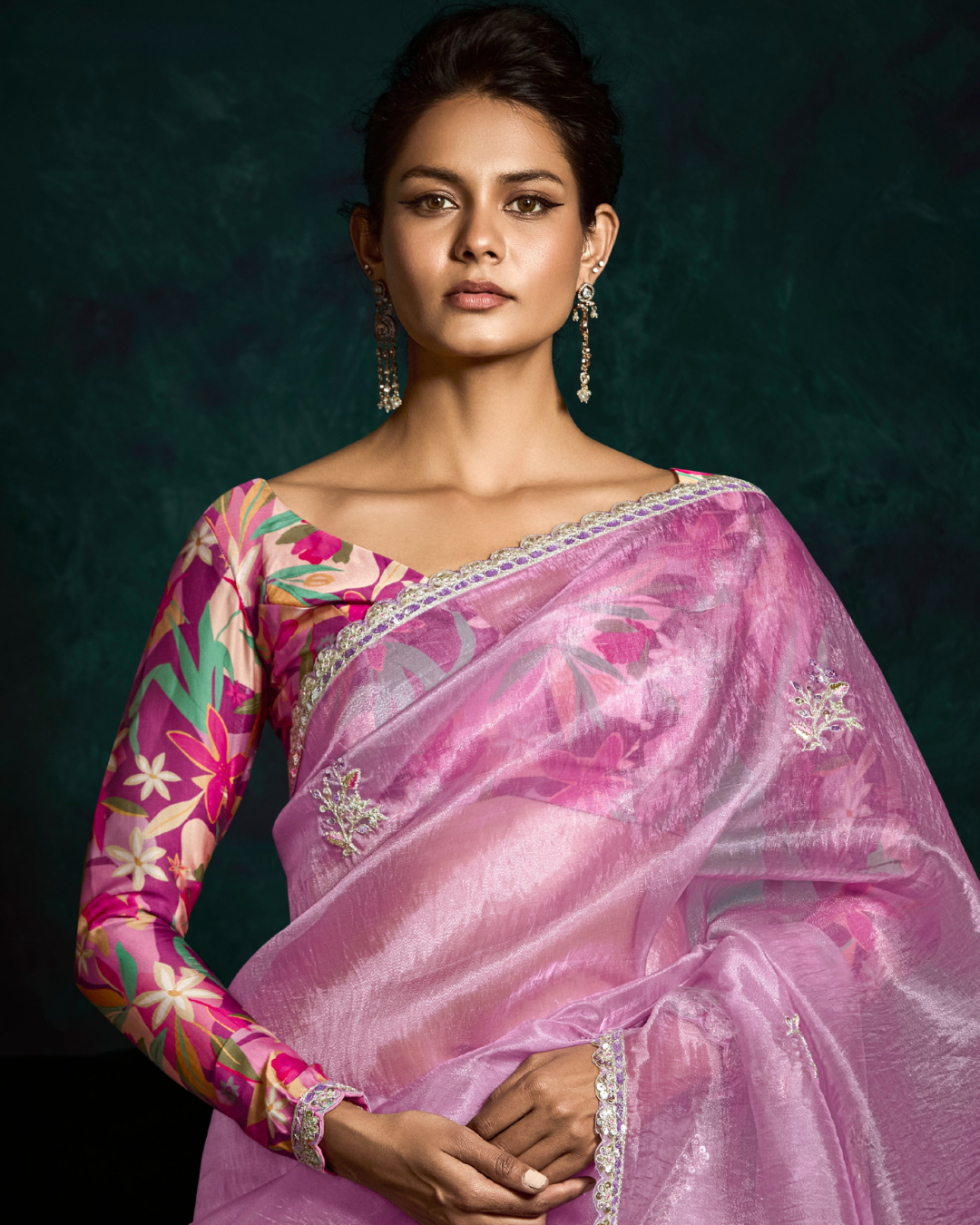 Lavender Sequin Work Party Wear Saree