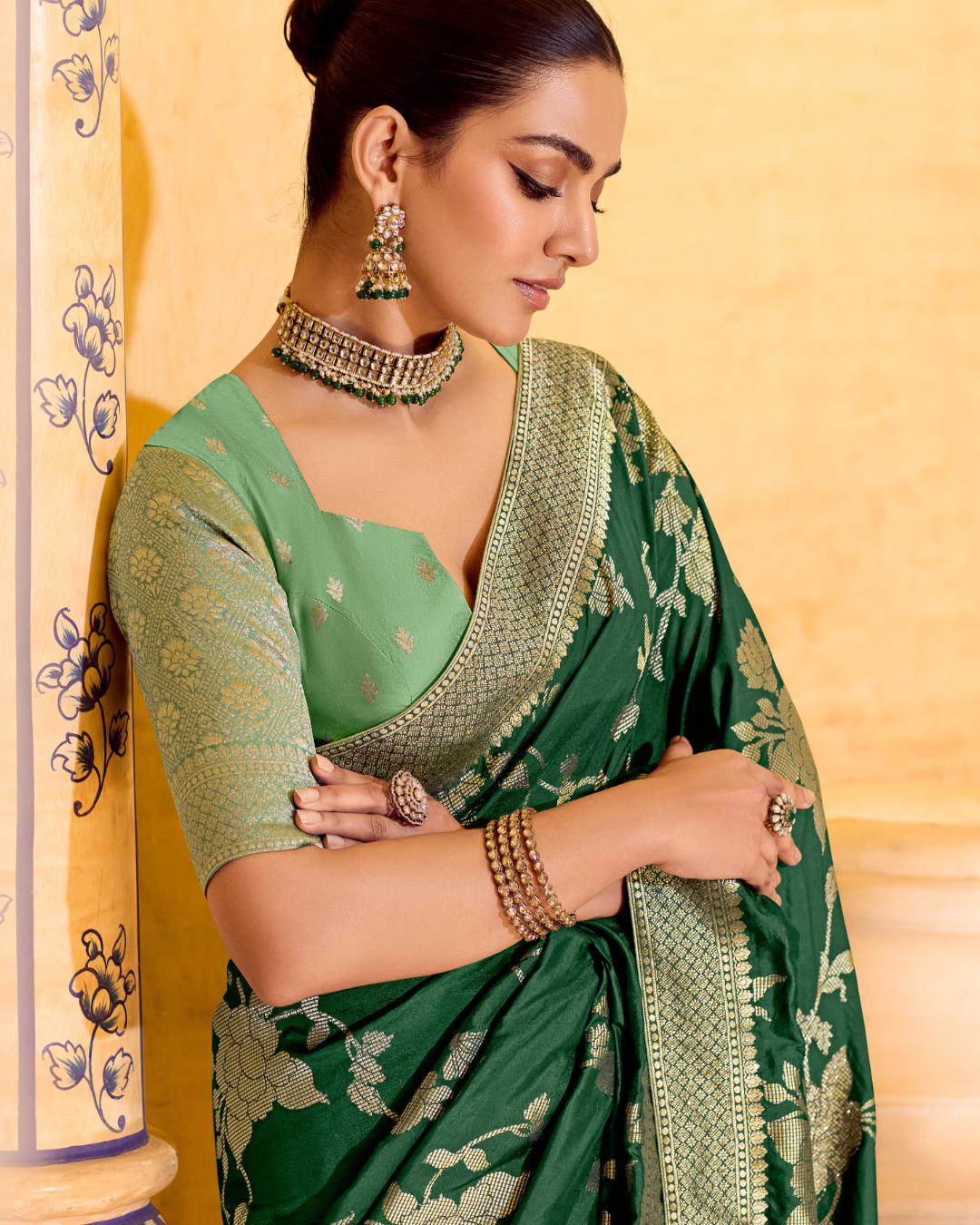 Green Crepe Silk Designer Saree