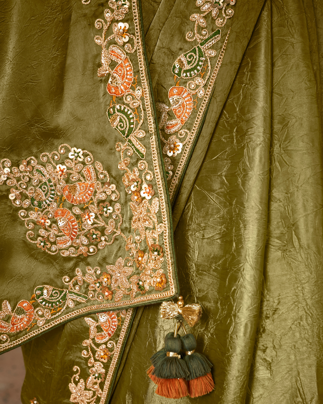 Green Glass Tissue Designer Saree