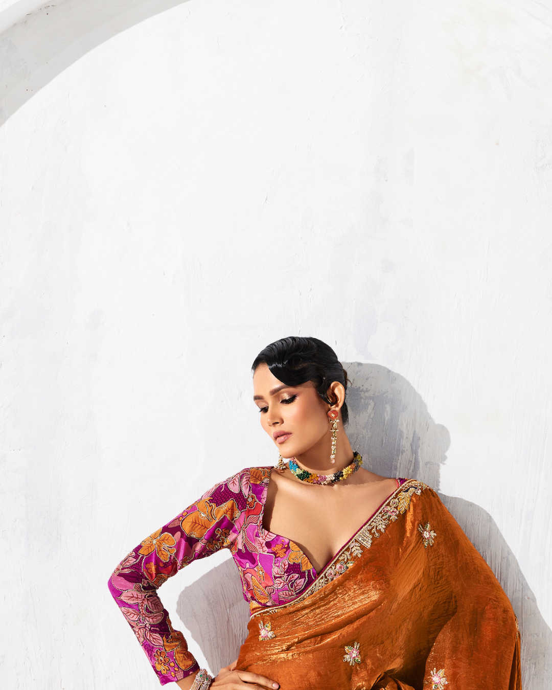 Brown Glass Tissue Organza  Party Wear Saree