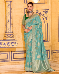 Light Blue Crepe Silk Designer Saree