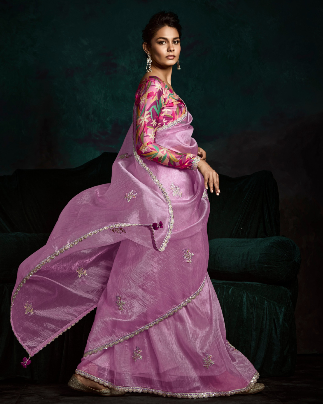 Lavender Sequin Work Party Wear Saree
