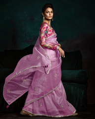 Lavender Sequin Work Party Wear Saree