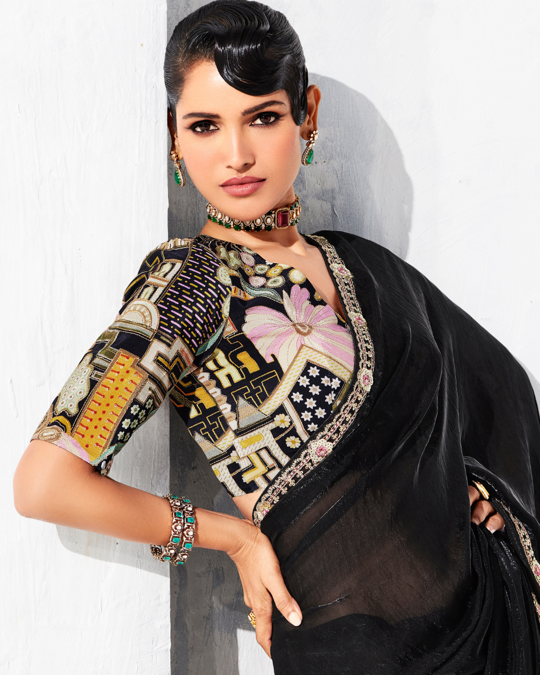 Black Glass Tissue Organza Designer Saree